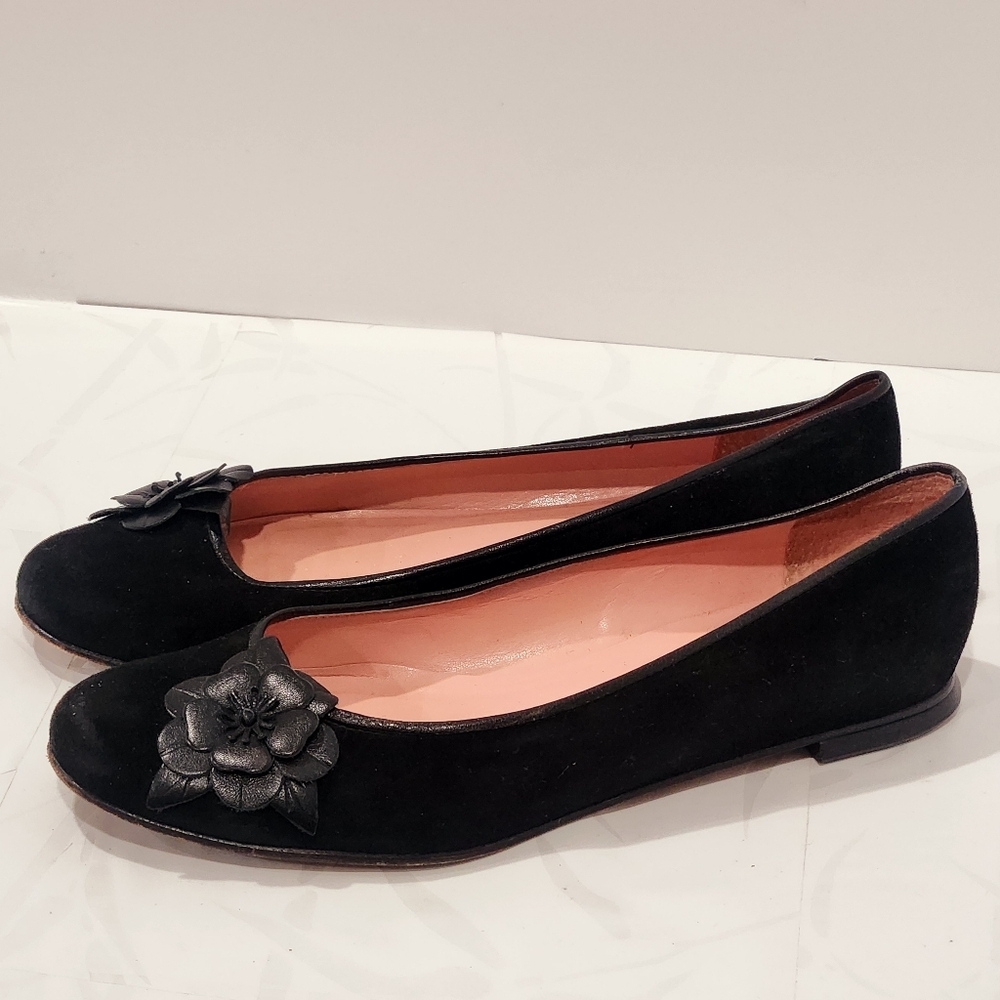 Lilly Pulitzer Black Suede Floral Appliqué Ballet Flats